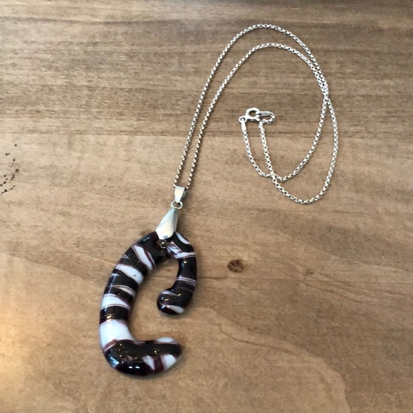 Glass “C” Pendant on Sterling Silver Chain - Picture 1 of 5